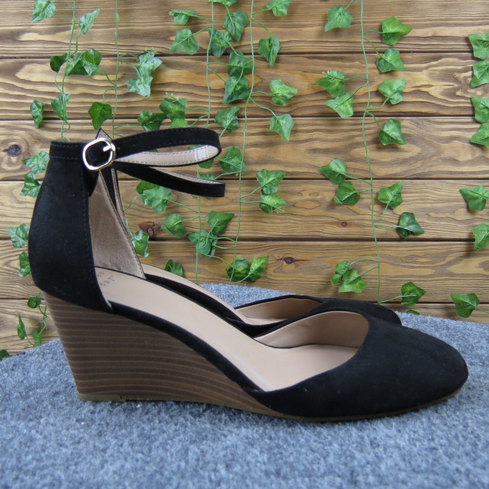 A New Day Wendi Women's 10 Black Textile Wedge Heels Ankle Strap Dressy Comfort - Picture 3 of 6